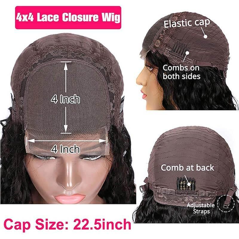4x4 Lace Closure Wigs Water Wave Wig Mongolian Human Hair Pre Plucked with Baby Hair - Superlovehair